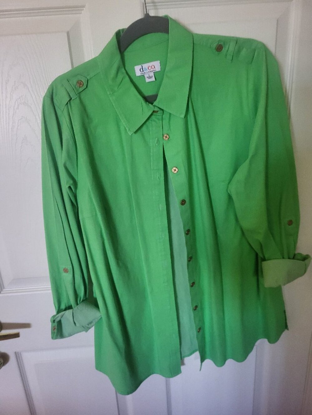 Denim & Co. Vibrant Green Asymmetrical Button Utility Shirt Jacket - XL